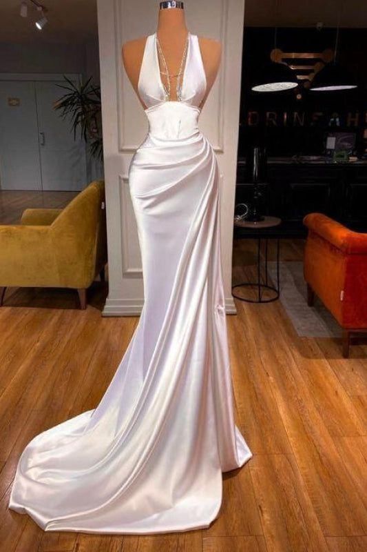fancy dresses_Halter V-Neck Mermaid Prom Dress Ruffle Satin Long Party Dress - Sexy & Glamorous - image 1008 1766220228