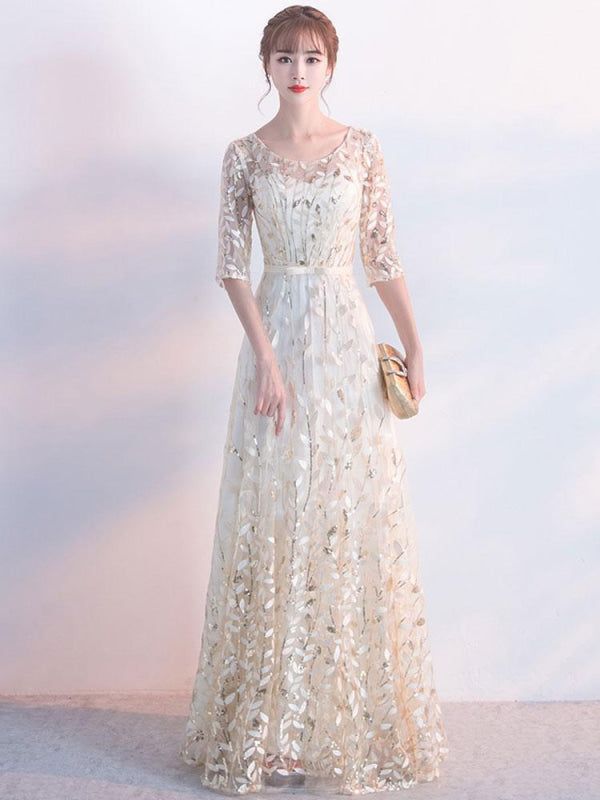 fancy dresses_Champagne Evening Dress Sash Mother Of The Bride Dresses Round Ne... - Sexy & Glamorous - image 1023 1766220266