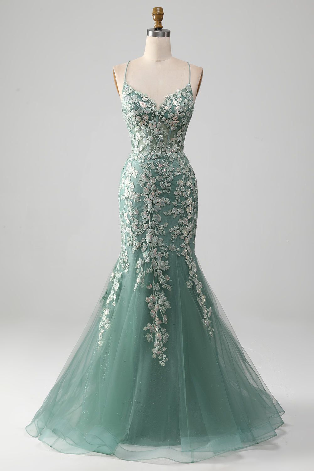 fancy dresses_Mermaid Lace-Up Back Light Green Prom Dress with Appliques - Sexy & Glamorous - image 1067 1766220371