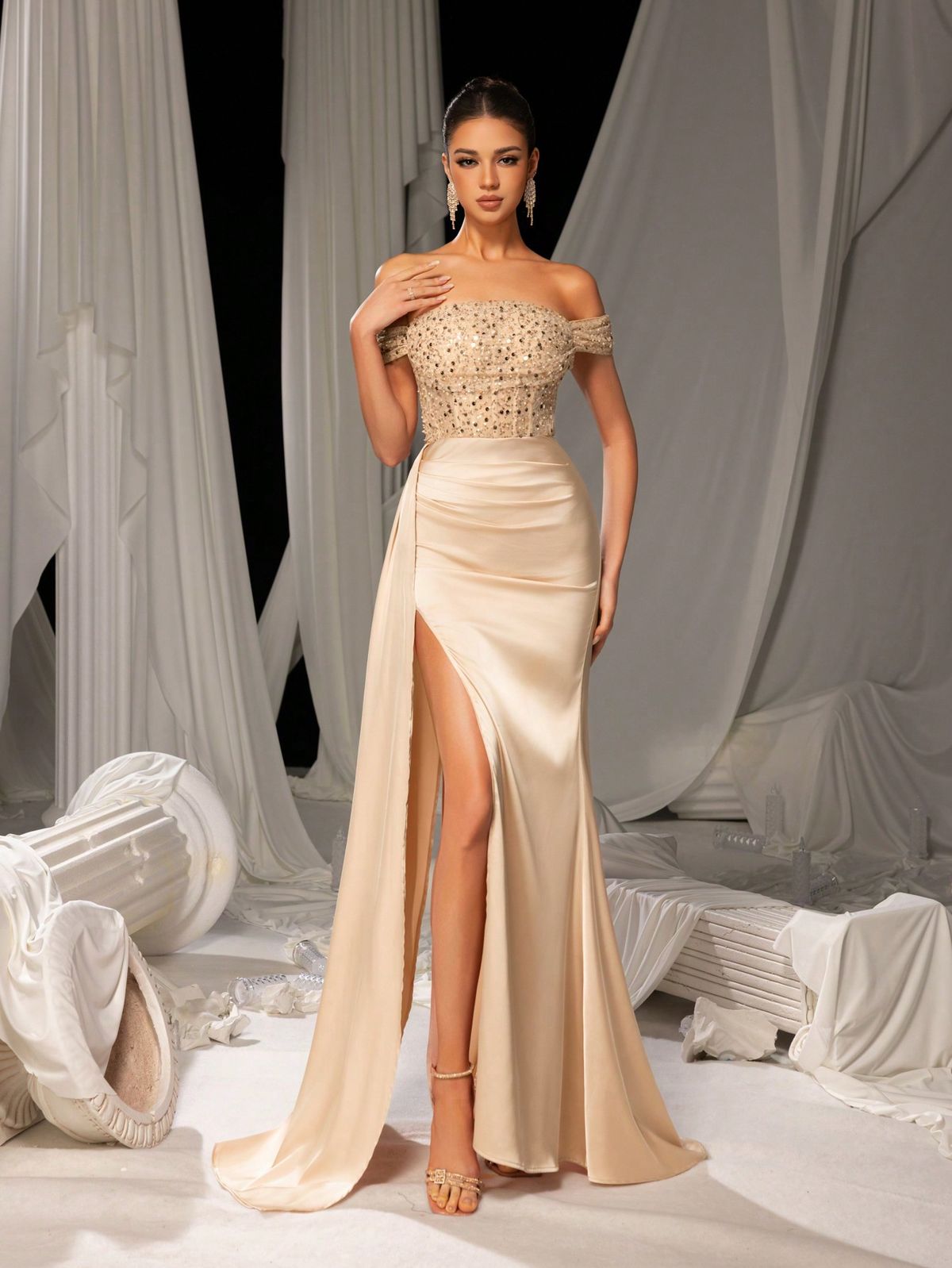fancy dresses_Elegant Off Shoulder Sequin Bodice Mermaid Hem Formal Party Dress... - Sexy & Glamorous - image 1086 1766220412