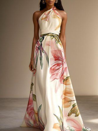 fancy dresses_Pink Floral Satin One Shoulder Sleeveless A-Line Maxi Cocktail Dr... - image 1097 1766220438