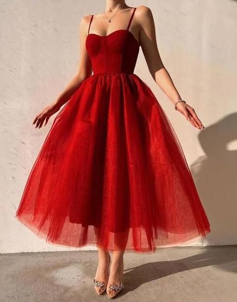 fancy dresses_A Line Elegant Ankle Length Red Tulle Prom Dresses - Sexy & Glamorous - image 1129 1766220506