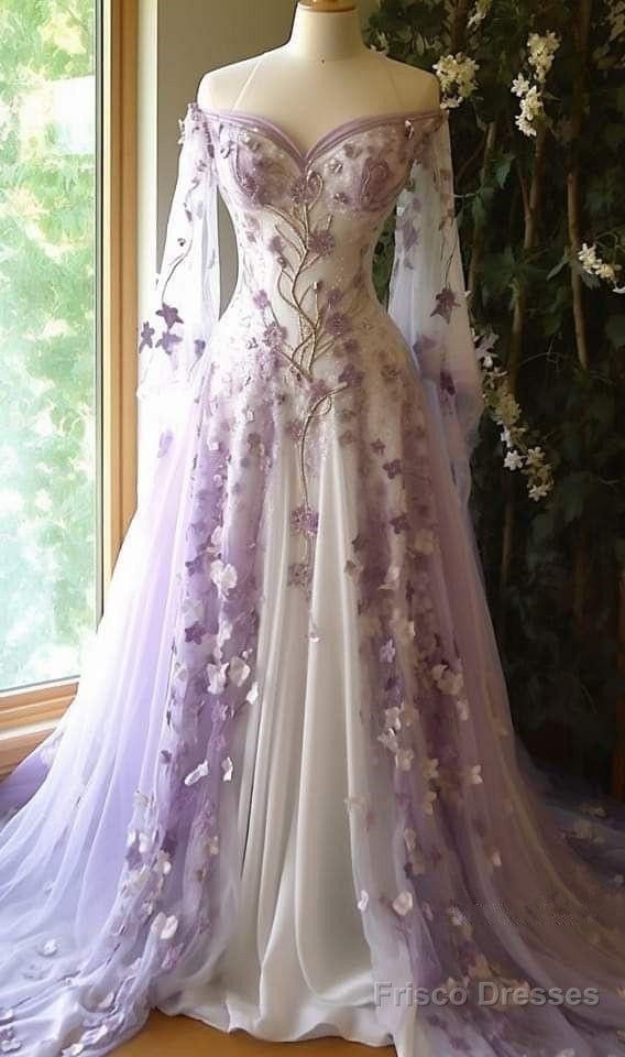 princess dresses_Aesthetic Ball Gown Off The Shoulder Tulle Lilac Party Dresses... - Classic & Elegant - image 1302 1766220899