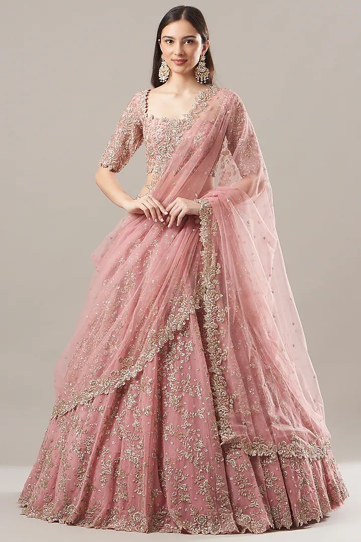 traditional dresses_Bright Pink Zardosi Embroidered Bridal Lehenga Set by Anushree Reddy at Pernia's Pop Up Shop 2025