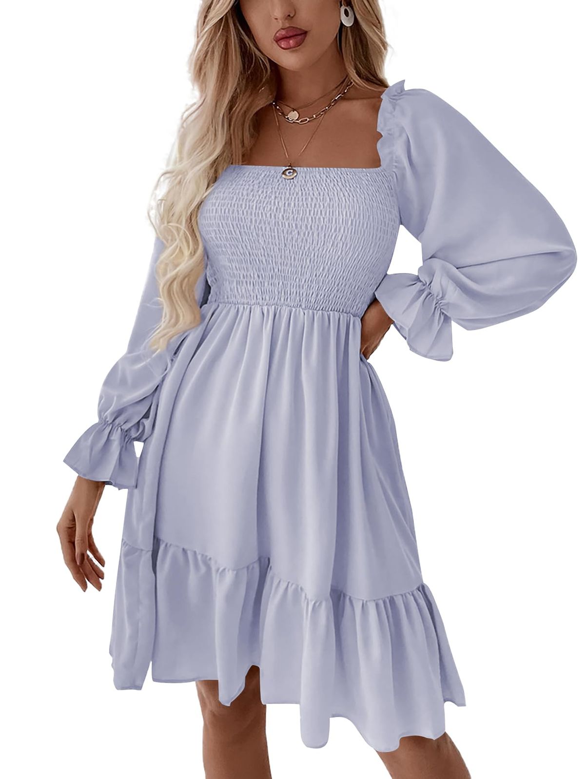 elegant dresses_LYANER Women's Square Neck Lantern Long Sleeve Ruffle Shirred F... - Classic & Elegant - image 172 1766218241