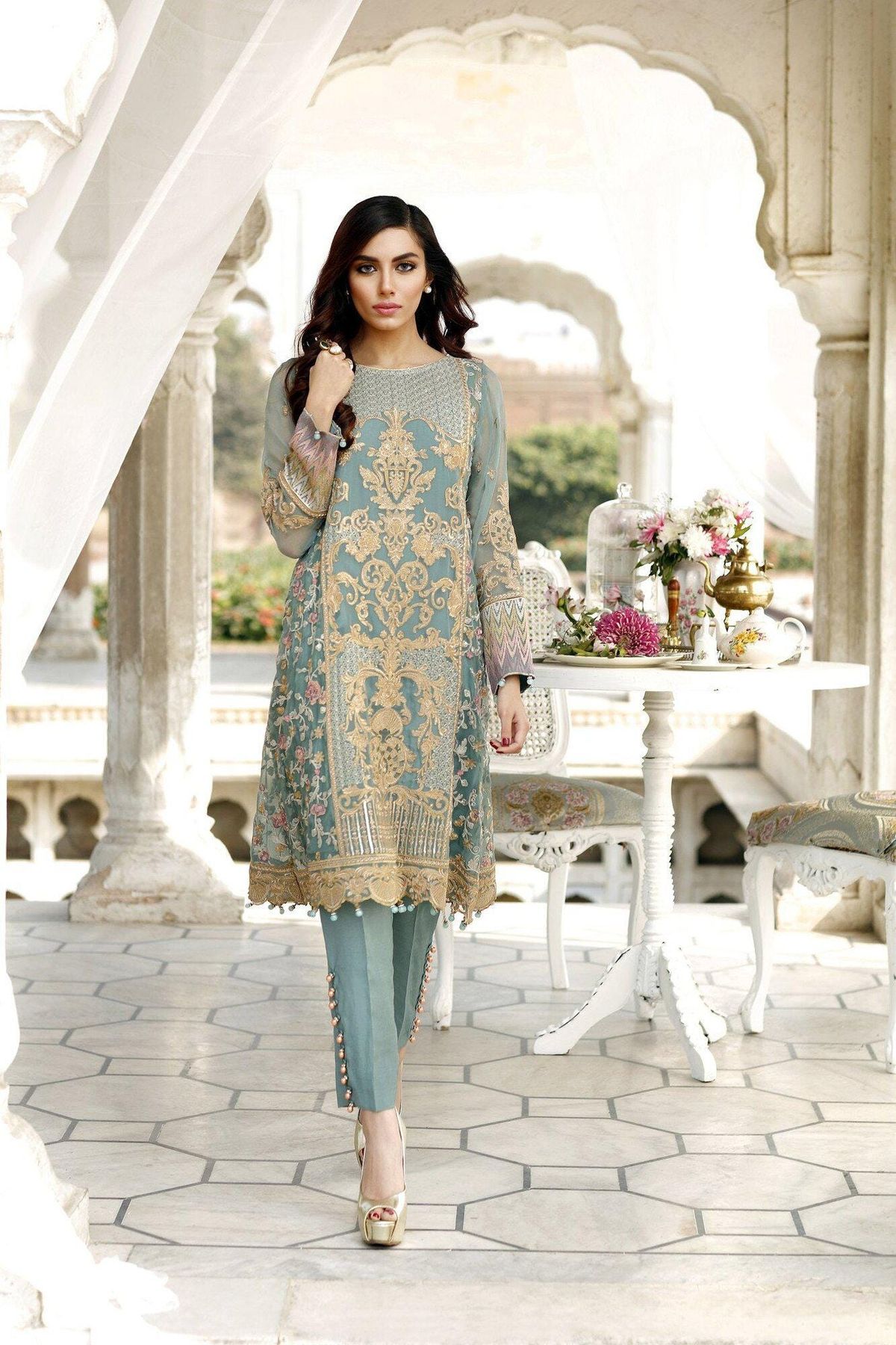 traditional dresses_Embroidered Chiffon Salwar Kameez: Pakistani Indian Bridal... - Modest Dresses - image 1784 1766222074