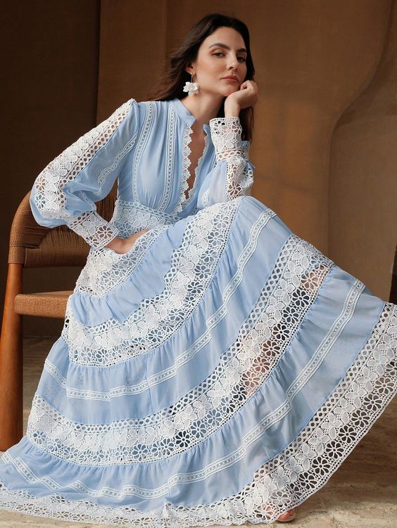 traditional dresses_Anewsta Women's Elegant Lace Patchwork Maxi Dress, French V... - Modest Dresses - image 1895 1766222354