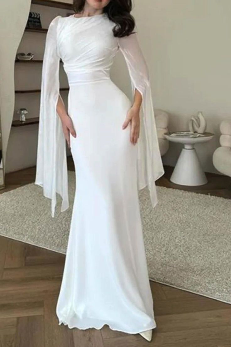 long sleeve dresses_Solid Color Fashion Round Neck Long Sleeve Party Sexy High... - image 1937 1766222456