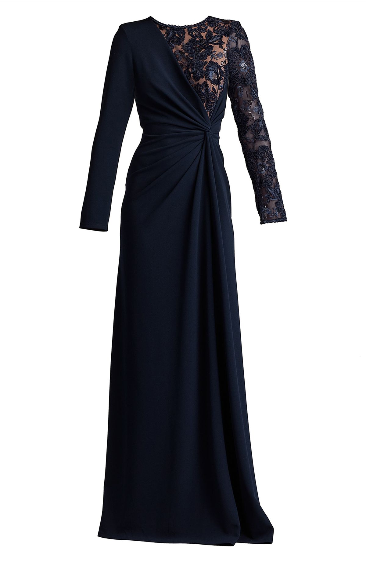 long sleeve dresses_Tadashi Shoji Lace & Sequin Long Sleeve Gown in Navy/Nude a... - Modest Dresses - image 2040 1766222718