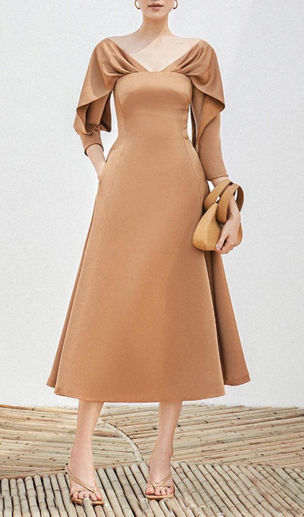 long sleeve dresses_Bethan V-Neck Long Sleeve Midi Dress - Modest Dresses - image 2168 1766223029
