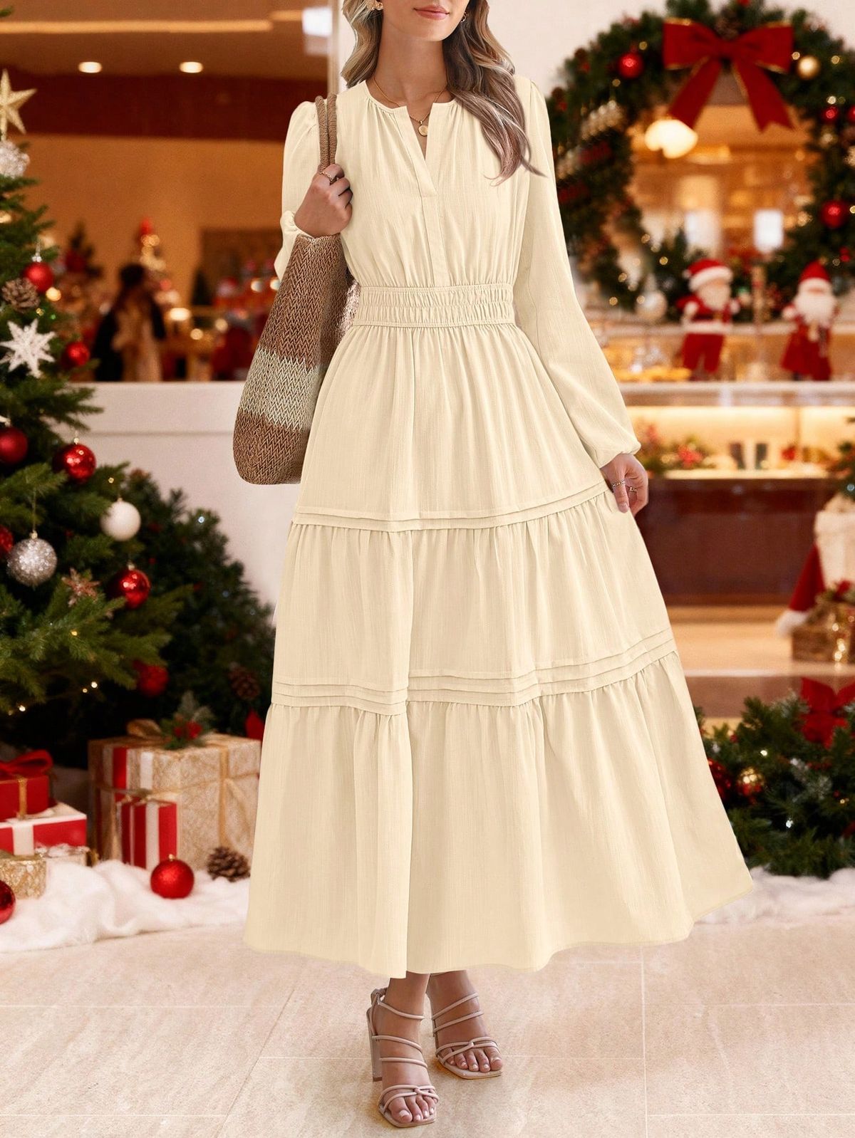 long sleeve dresses_Women's Elegant Maxi Dresses Long Sleeve V Neck Flowy Pocke... - Modest Dresses - image 2219 1766223148