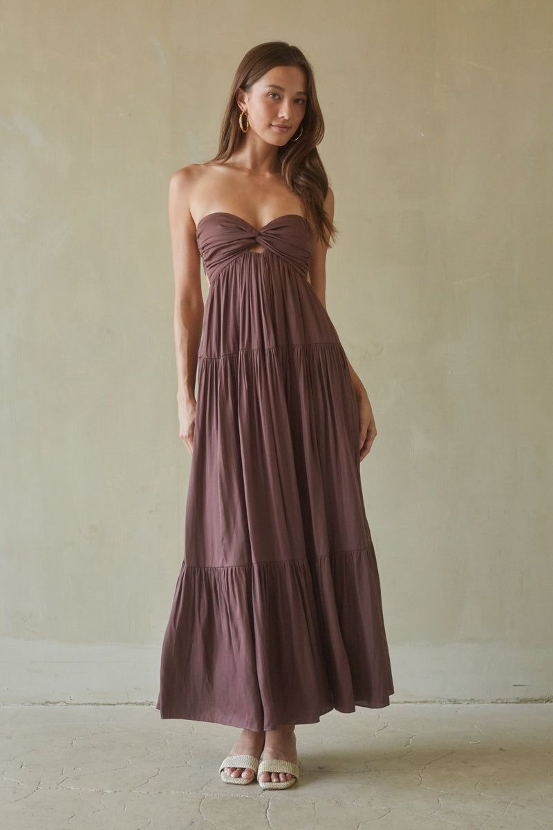 maxi dresses_Lilith Twist Front Maxi Dress - Chocolate / XS - Maxi Dresses - image 2465 1766223766