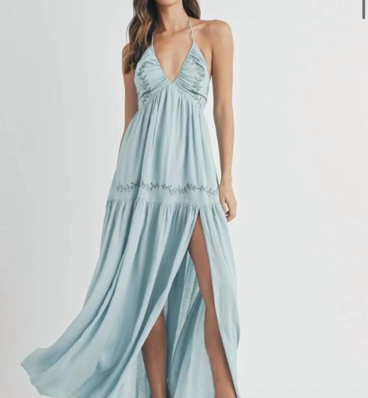 maxi dresses_Mable - Flora Halter Maxi Dress - M / Blue