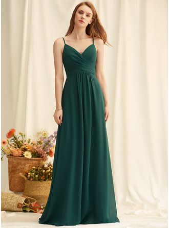 maxi dresses_[US$ 74] A-line V-Neck Floor-Length Chiffon Bridesmaid Dress With Pleated  - JJ's House