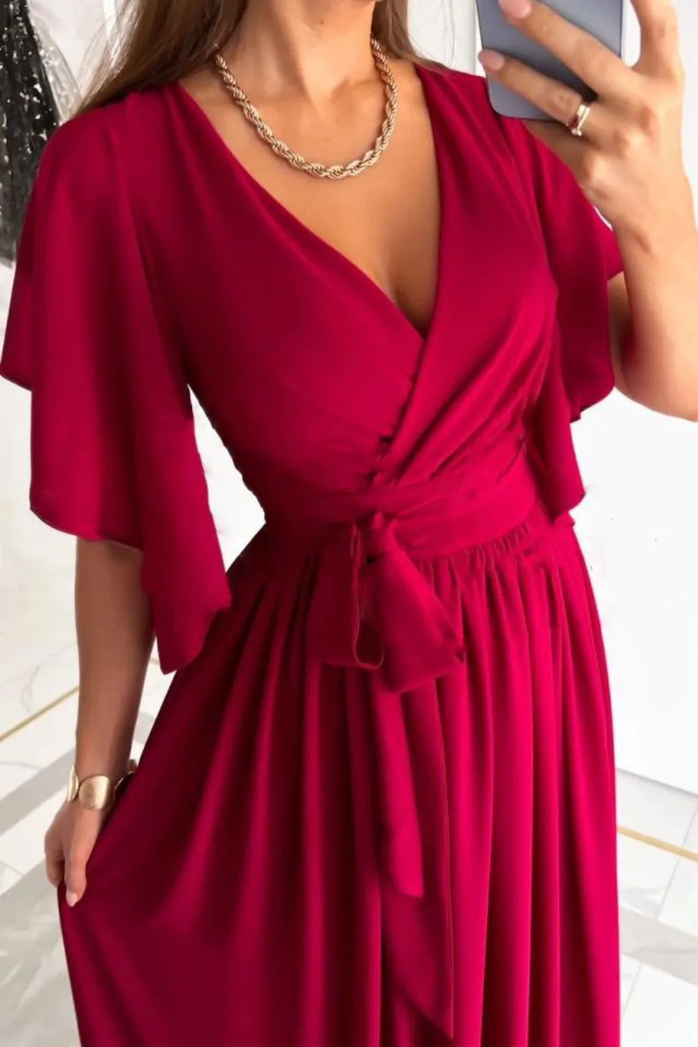 maxi dresses_Surplice Flutter Sleeve Maxi Dress - Black / 2XL - Maxi Dresses - image 2574 1766224040