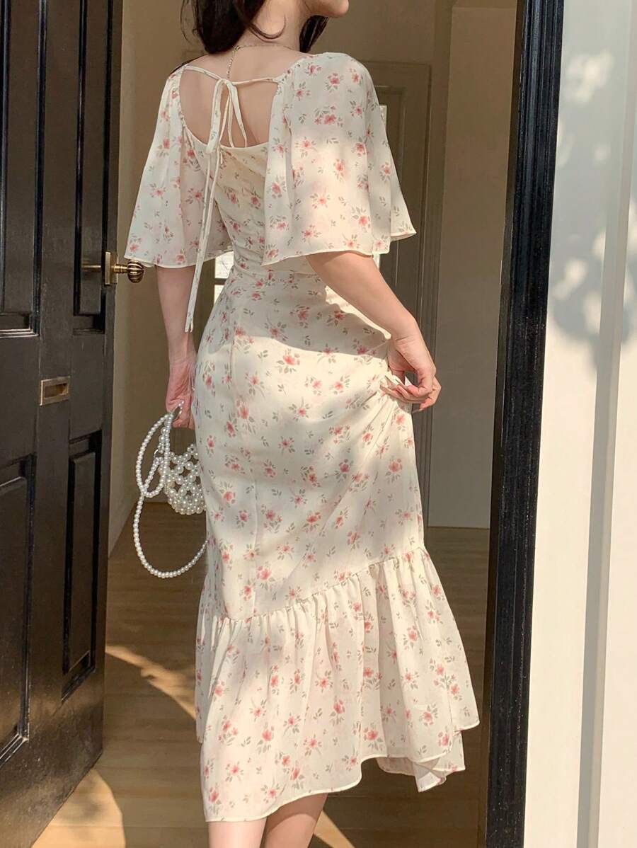 maxi dresses_DAZY Valentine's Day Women's Chiffon Floral Print V-Neck Ruffle He... - Maxi Dresses - image 2581 1766224059