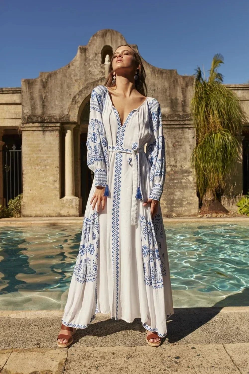 maxi dresses_White Embroidered Cotton Maxi Dress - WHITE / S - Maxi Dresses - image 2605 1766224120