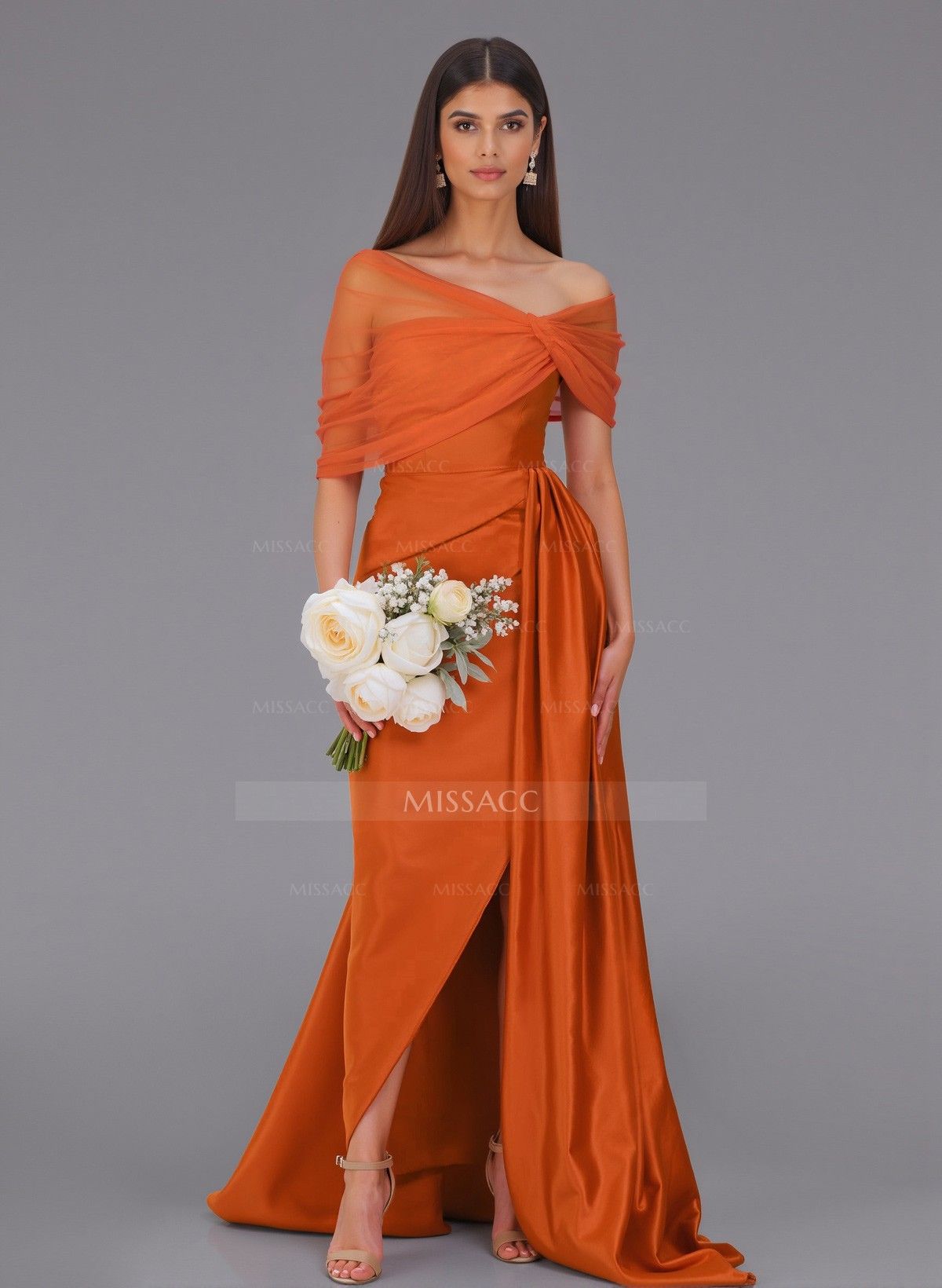 elegant dresses_Elegant Tulle Asymmetrical Neckline Satin Bridesmaid Dresses Wi... - Classic & Elegant - image 271 1766218491