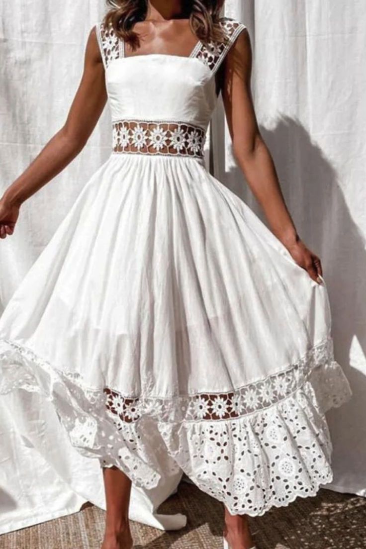 maxi dresses_Fashion Lace Sleeveless Long White Dress - image 2777 1766224546