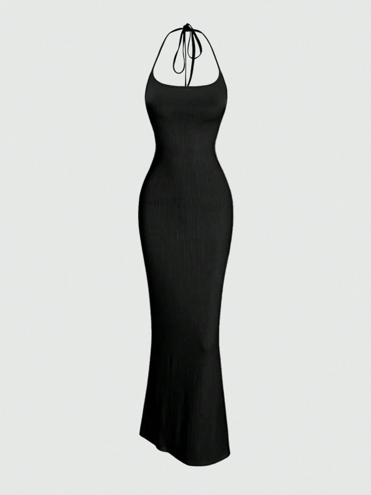 black dresses_Vestido Maxi Sereia Halterneck De Cor Sólida Para O Verão - Black Dresses - image 2840 1766224702
