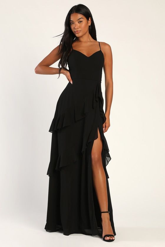 black dresses_Blessed with Beauty Black Ruffled Sleeveless Maxi Dress