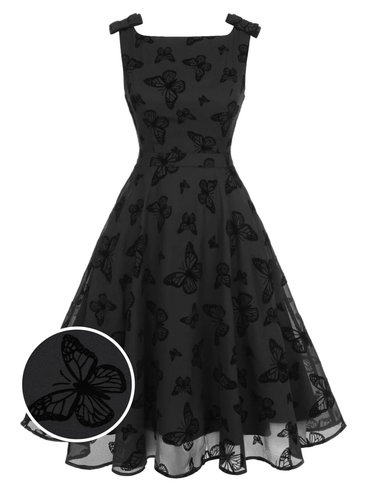 black dresses_Black 1950s Butterfly Flocking Mesh Dress - Black / S / 2 - Black Dresses - image 2950 1766224957