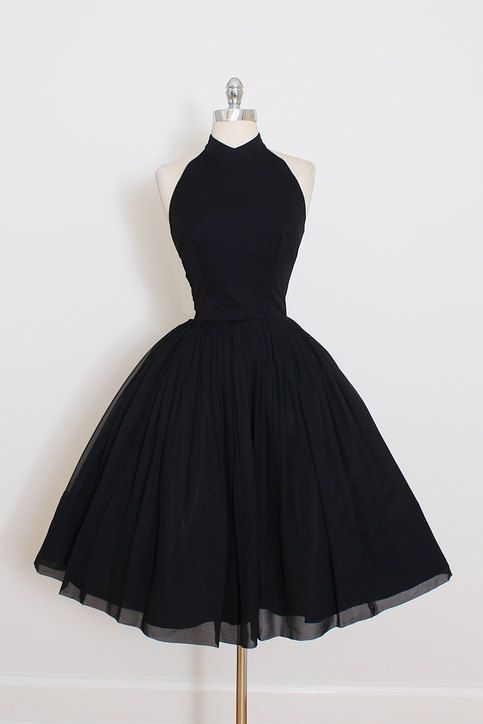 black dresses_Vintage Little Black Dress, Short Black Halter Prom Dress Homecom... - Black Dresses - image 3022 1766225127