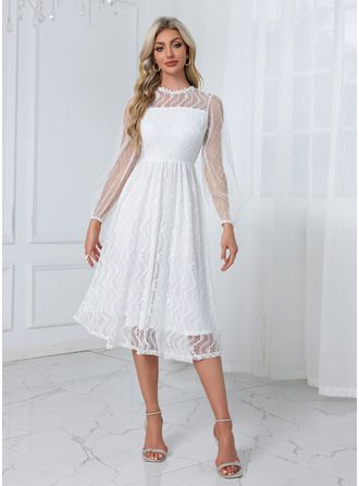 engagement dresses_JJ's House Illusion Long Sleeve A-line Lace Tulle Midi Dress - Wedding Dresses - image 3169 1766225452