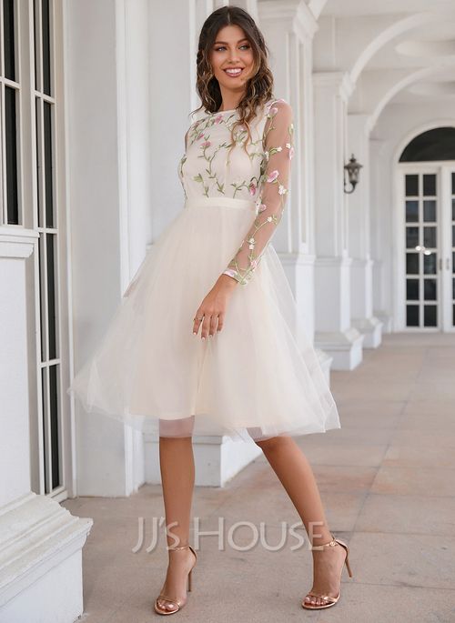 engagement dresses_[US$ 124] Embroidered Scoop Long Sleeve A-line Lace Tulle Mi... - Wedding Dresses - image 3183 1766225484