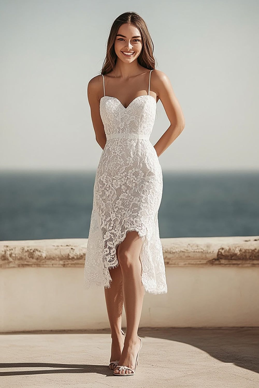 engagement dresses_Ivory Lace Spgahetti Straps Midi Bodycon Rehearsal Dinner Dr... - Wedding Dresses - image 3190 1766225498