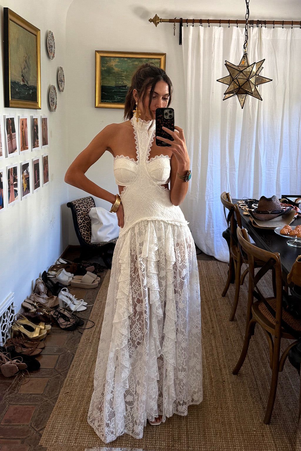 engagement dresses_Princesa White Lace Drop Waist Maxi Dress