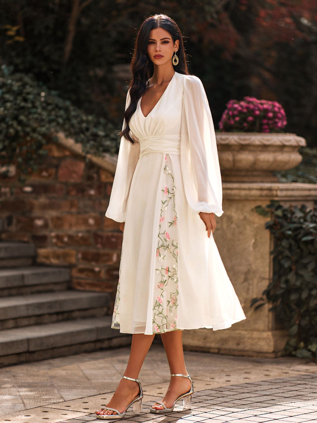 engagement dresses_Wedding Guest Dress Long Sleeves Short 2026 V-neck A-line Ch... - Wedding Dresses - image 3227 1766225580