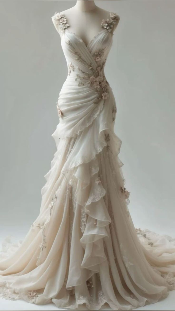 elegant dresses_Ivory Vintage Floral Long Tulle Ball Gown Wedding Dress gh4955... - image 32 1766217892