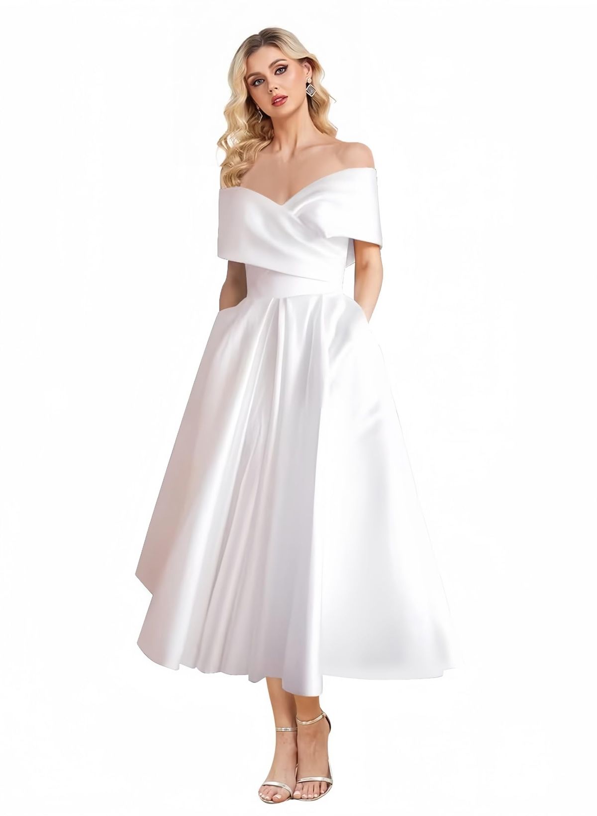 engagement dresses_Wirunsy Women's Off Shoulder Wedding Dress for Bride Tea Len... - image 3441 1766226084