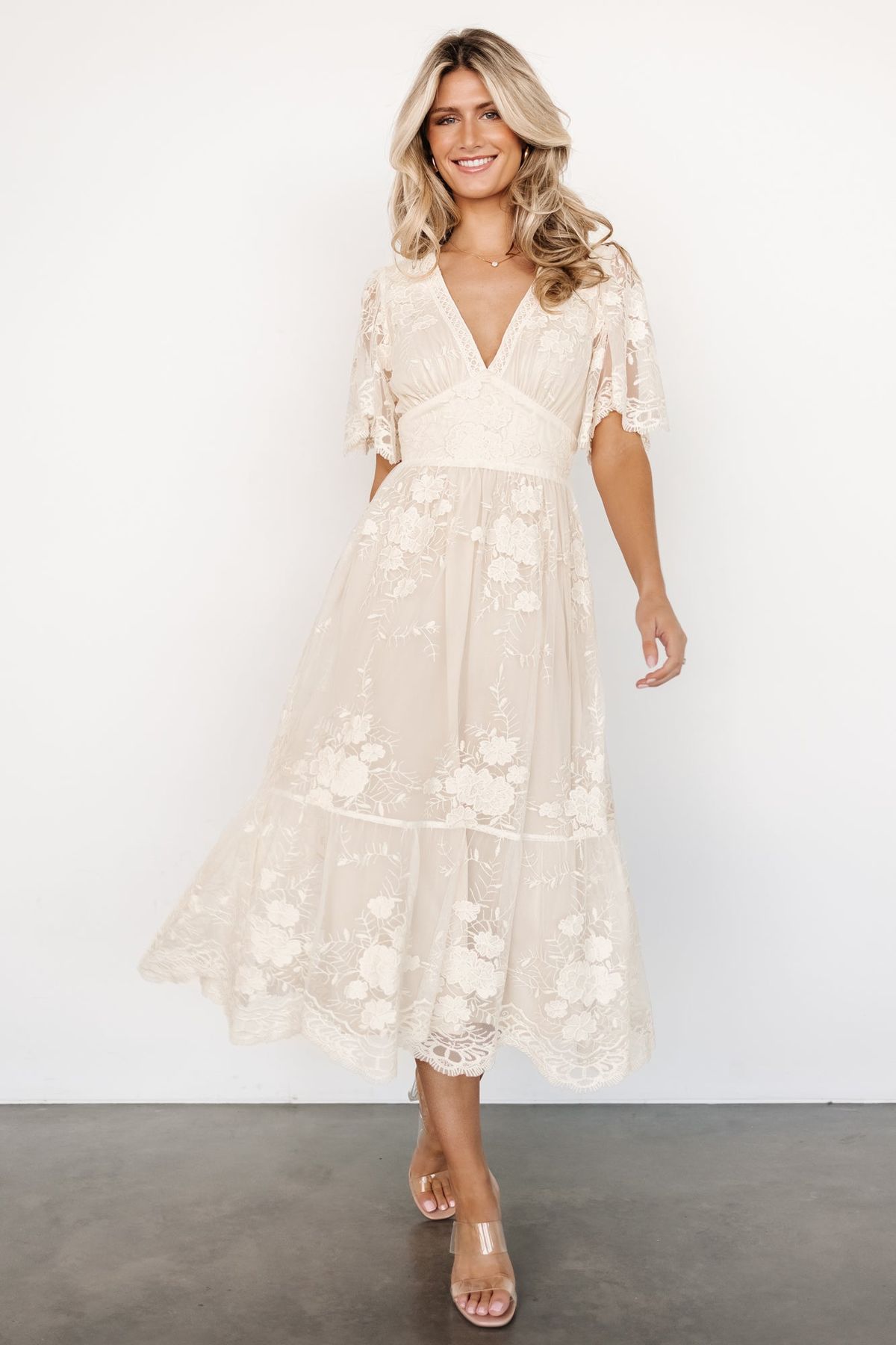 engagement dresses_Clarisa Lace Midi Dress | Vintage Cream