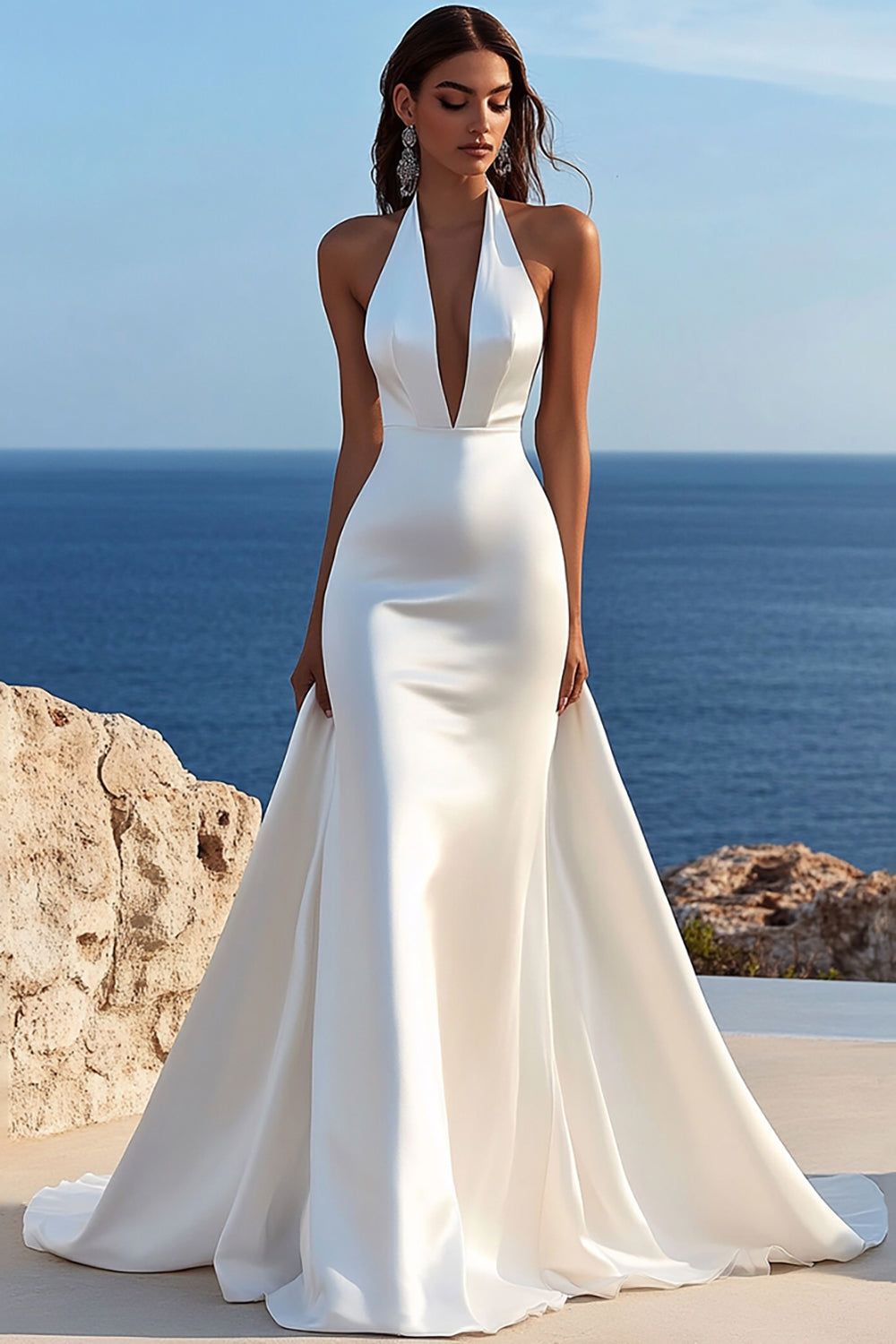 elegant dresses_Mermaid lvory Halter Satin Long Wedding Dress - Classic & Elegant - image 356 1766218696