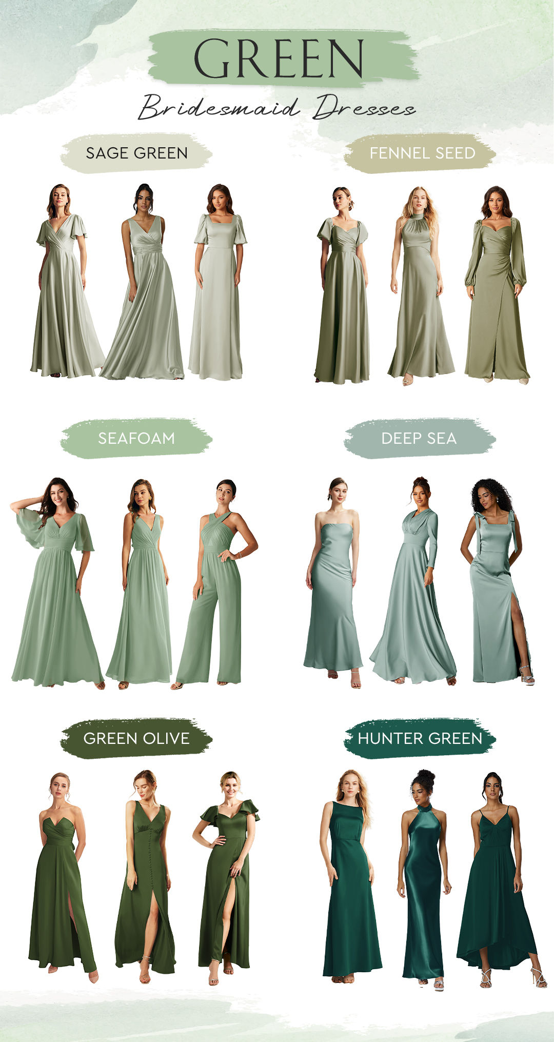 bridesmaid dresses_Green Color Wedding  Bridesmaids Dresses Mix Match