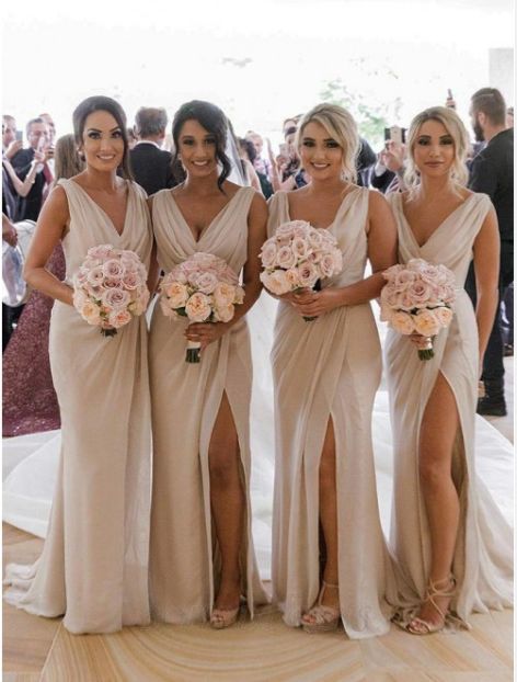 bridesmaid dresses_Sheath V-Neck Sweep Train Chiffon Bridesmaid Dress with Split - Bridesmaid Dresses - image 3955 1766227358