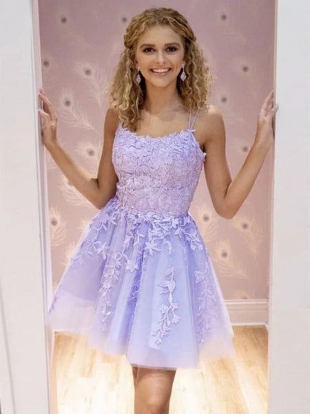 homecoming dresses_Cute A Line Purple Lace Short Prom, Short Lilac Lace Formal... - Homecoming Dresses - image 3987 1766227432