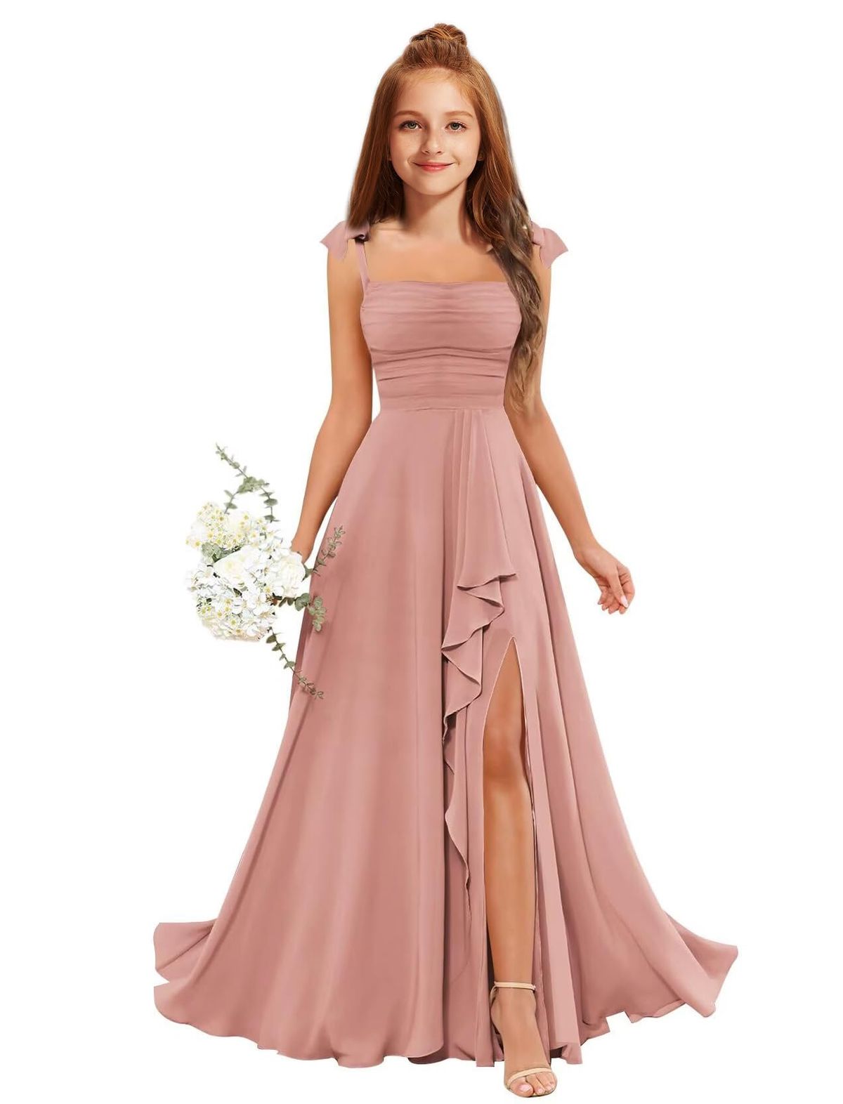 elegant dresses_MRHUSH Junior Bridesmaid Dresses for Teen Girls Chiffon Flower Girl Dress Ruffles Wedding Guest Spaghetti Straps Party Gown