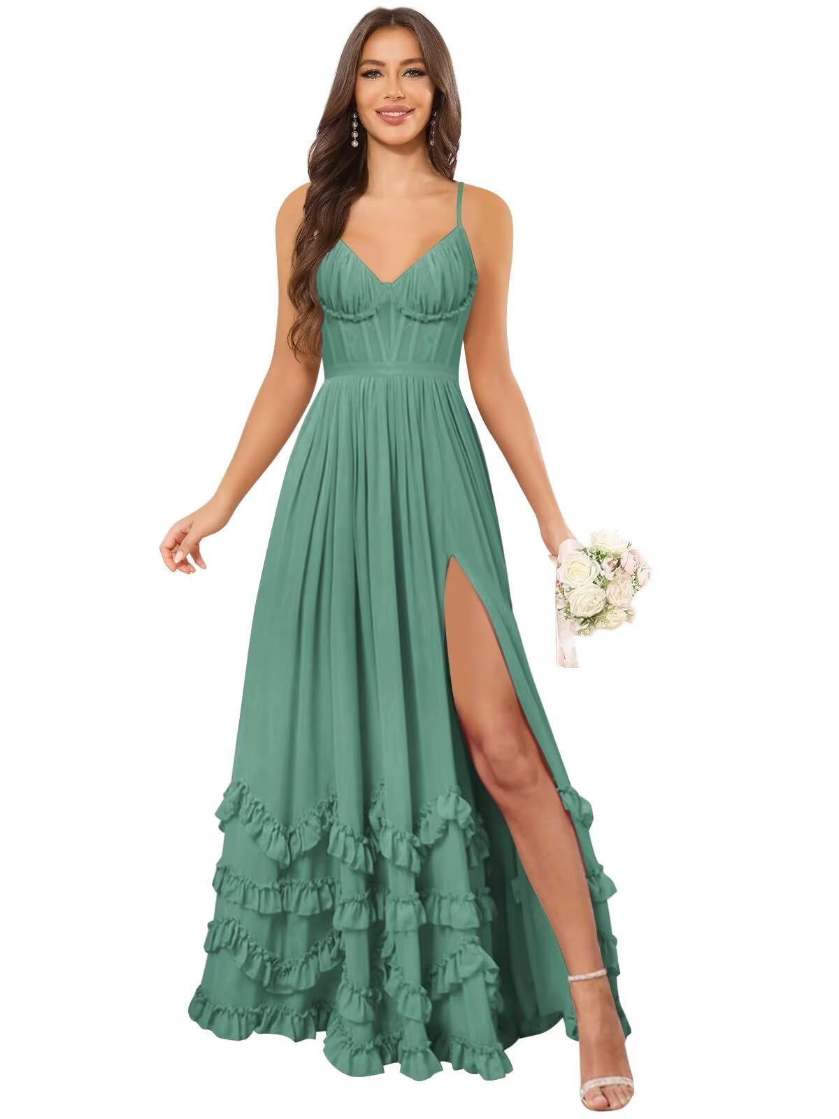 formal dresses_CDSSL Spaghetti Straps Corset Chiffon Bridesmaid Dresses for Wom... - Formal & Chic - image 450 1766218905