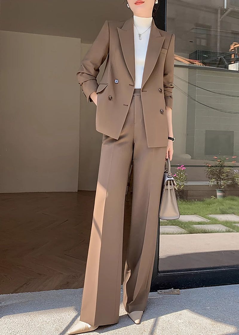formal outfits_Double Breasted Blazer Wide Pants Suit Two-Piece Set - Formal Jumpsuits & Suits - image 4737 1766229228