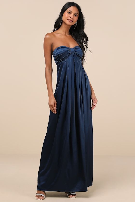 formal dresses_Memorable Entrance Dark Blue Strapless Satin Maxi Dress - Formal & Chic - image 488 1766218990