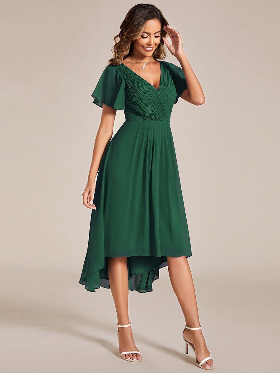 formal outfits_ever FAYE|Chic V Neck Asymmetrical Hem Ruffles Sleeve Pleated Ch... - Formal Jumpsuits & Suits - image 4921 1766230225