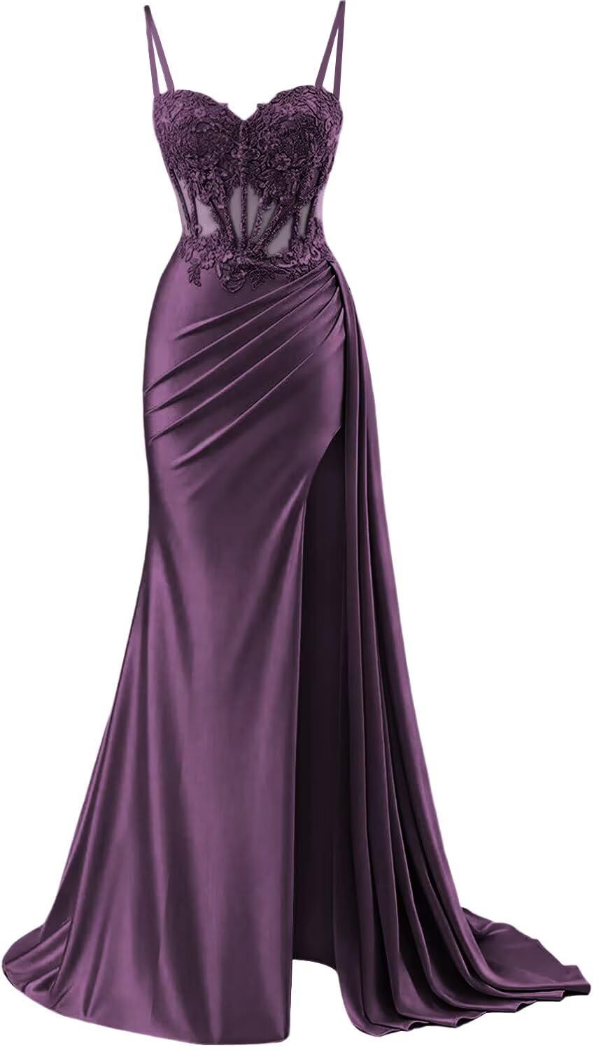 formal dresses_Loyeloy Spaghetti Strap Satin Prom Dresses with Slit 2025 Lace A... - image 586 1766219218