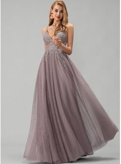 formal dresses_[€ 187] A-Linien-Kleid V-Ausschnitt Bodenlang Spitze Tüll Ballkl... - Formal & Chic - image 601 1766219255