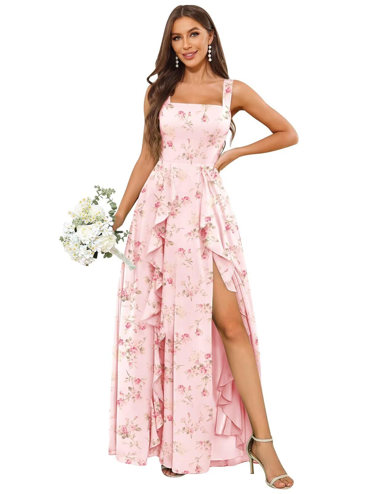 formal dresses_Mollyevers Square Neck Ruffle Bridesmaid Dresses for Women Long... - Formal & Chic - image 660 1766219390