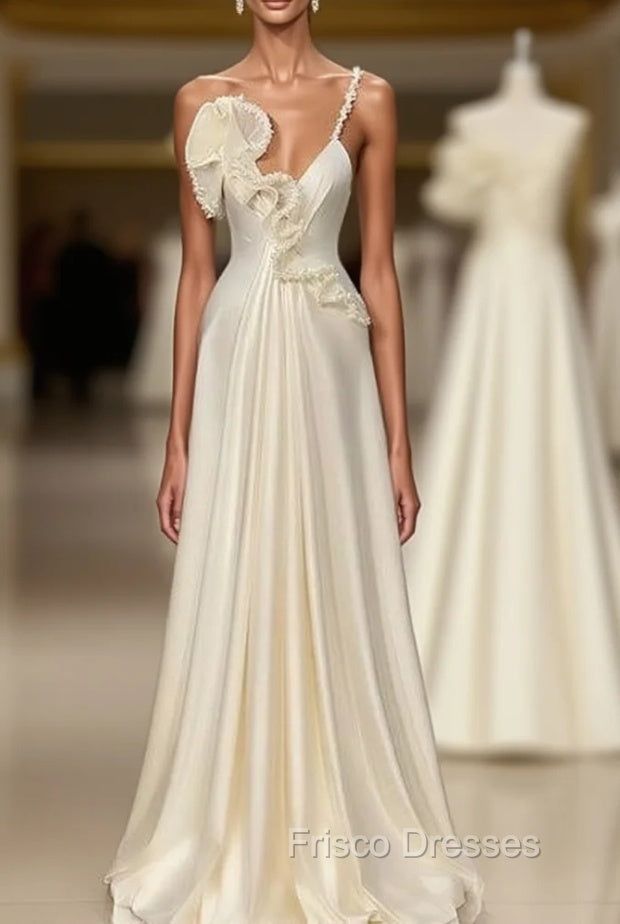 formal dresses_Fabulous White Satin Evening Formal Prom Dress with Ruffles - Picture Color / US12