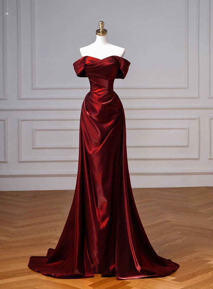 formal dresses_Simple Burgundy Off the Shoulder Pleats Prom Dress - Formal & Chic - image 702 1766219490
