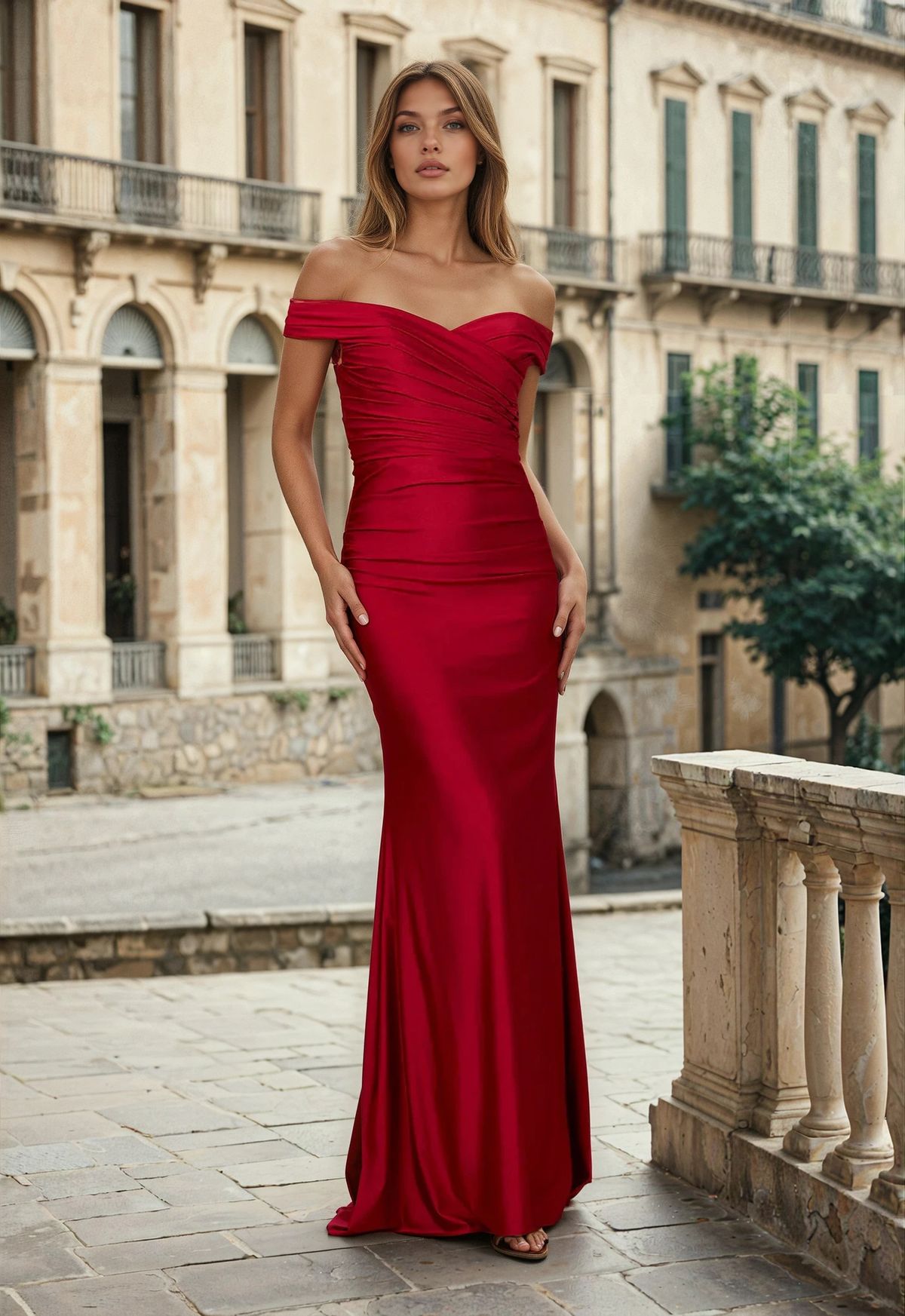 formal dresses_Long Stretch Formal Off Shoulder Dress - Burgundy / 16 - image 711 1766219510